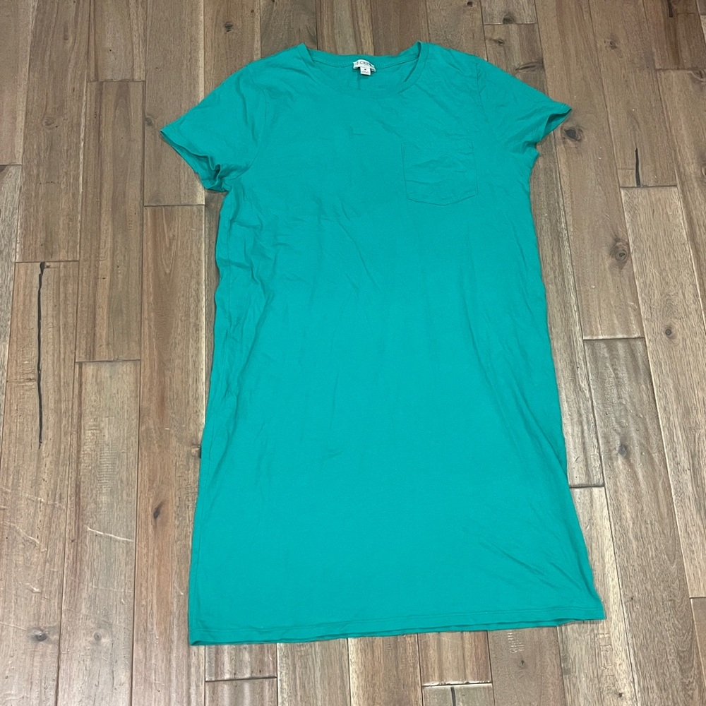 J.Crew Factory Teal Turquoise Blue Short Sleeve T-Shirt Pocket Dress Size Medium